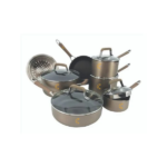 MezaHomes Classic 12-Piece Champagne Bronze Nonstick Aluminum Cookware Set