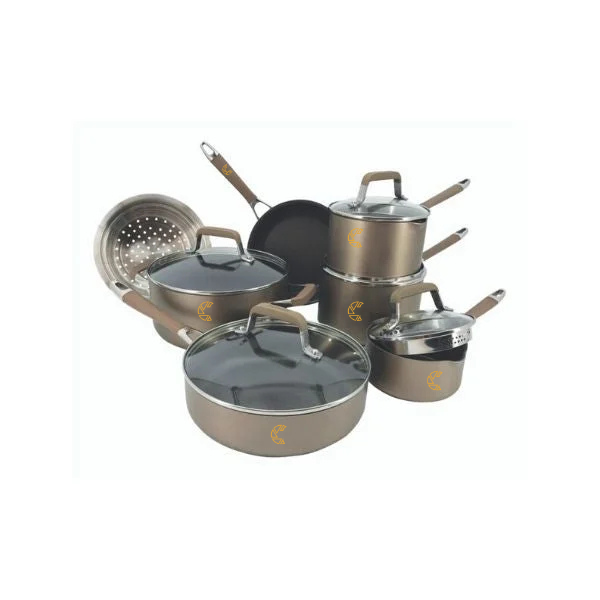 1 (11) MezaHomes Classic 12-Piece Champagne Bronze Nonstick Aluminum Cookware Set - Image 1