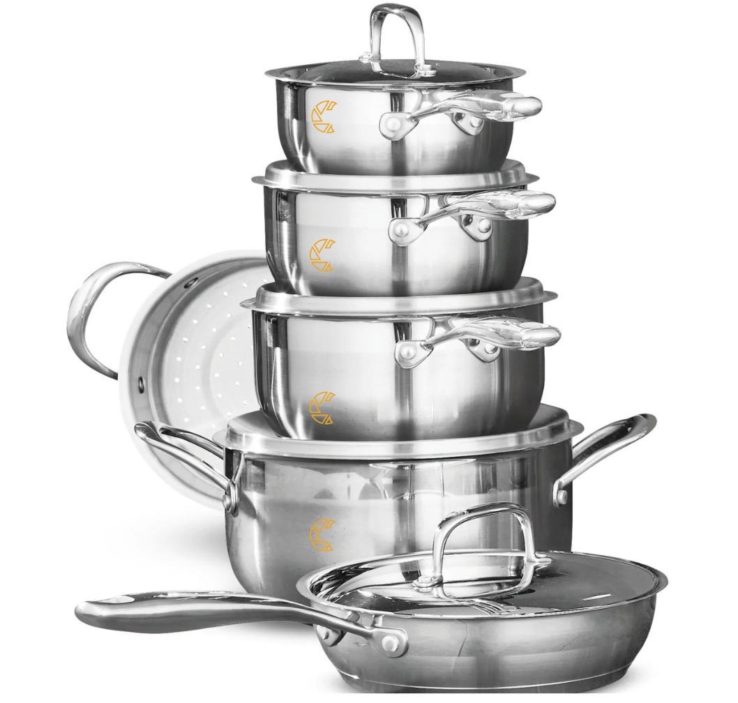 1 (9) MezaHomes Classic 11-Piece 3-Ply Stainless Steel Cookware Set - Image 1