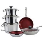 MezaHomes Signature 10-Piece Stacking Stainless Steel Cookware Set – Aluminum Base, Induction Compatible