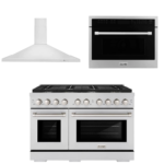 ZLINE Kitchen Appliance Package - 48 In. Gas Range with Brass Burners, Range Hood and Microwave Oven in Black Stainless Steel, 3KP-SGRBRHMWO-48
