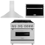 ZLINE Appliance Package - 36 In. Dual Fuel Range, Range Hood, Microwave Oven in Stainless Steel, 3KP-RARHMWO-36