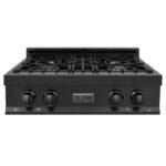 ZLINE 4-Piece Appliance Package - 30 In. Rangetop, Wall Oven, Refrigerator, and Microwave Oven in Black Stainless Steel, 4KPR-RTB30-MWAWS - Image 2