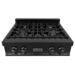 ZLINE 4-Piece Appliance Package - 30 In. Rangetop, Wall Oven, Refrigerator, and Microwave Oven in Black Stainless Steel, 4KPR-RTB30-MWAWS - Image 8