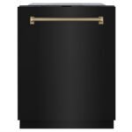 ZLINE Autograph 24" Monument Series 3rd Rack Top Touch Control Tall Tub Dishwasher in Black Stainless Steel with Champagne Bronze Helix Handle, 45dBa, DWMTZ-BS-24-KCB