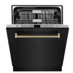 ZLINE Autograph 24" Monument Series 3rd Rack Top Touch Control Tall Tub Dishwasher in Black Stainless Steel with Champagne Bronze Helix Handle, 45dBa, DWMTZ-BS-24-KCB - Image 2
