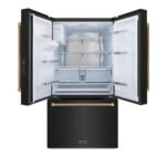 ZLINE 36 in. French Door Refrigerator 28.9 cu. ft. Standard-Depth, External Water Dispenser, Dual Ice Maker, Fingerprint-Resistant Black Stainless Steel, Polished Gold Helix Handles (RSMZ-W-36-BS-KG) - Image 5
