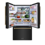 ZLINE 36 in. French Door Refrigerator 28.9 cu. ft. Standard-Depth, External Water Dispenser, Dual Ice Maker, Fingerprint-Resistant Black Stainless Steel, Polished Gold Helix Handles (RSMZ-W-36-BS-KG) - Image 3