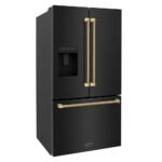 ZLINE 36 in. French Door Refrigerator 28.9 cu. ft. Standard-Depth, External Water Dispenser, Dual Ice Maker, Fingerprint-Resistant Black Stainless Steel, Polished Gold Helix Handles (RSMZ-W-36-BS-KG) - Image 2
