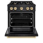 ZLINE 30 in. Dual Fuel Range 4.2 cu. ft. 4 Burner Gas Cooktop Electric Convection Oven Black Stainless Steel Polished Gold Accents (HDRBZ-30-G) - Image 3