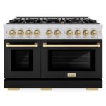 ZLINE 48 in. Dual Fuel Range 6.7 cu. ft. Double Oven 8 Burner Gas Cooktop Stainless Steel Black Matte Doors Champagne Bronze Accents (HDRZ-BLM-48-CB)