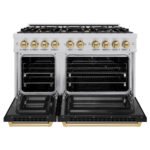 ZLINE 48 in. Dual Fuel Range 6.7 cu. ft. Double Oven 8 Burner Gas Cooktop Stainless Steel Black Matte Doors Champagne Bronze Accents (HDRZ-BLM-48-CB) - Image 3
