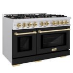 ZLINE 48 in. Dual Fuel Range 6.7 cu. ft. Double Oven 8 Burner Gas Cooktop Stainless Steel Black Matte Doors Champagne Bronze Accents (HDRZ-BLM-48-CB) - Image 2