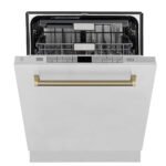 ZLINE Autograph 24" Monument Series 3rd Rack Top Touch Control Tall Tub Dishwasher in Stainless Steel with Champagne Bronze Helix Handle, 45dBa, DWMTZ-30424-KCB - Image 2