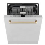 ZLINE Autograph 24" Monument Series 3rd Rack Top Touch Control Tall Tub Dishwasher in Stainless Steel with Polished Gold Helix Handle, 45dBa, DWMTZ-30424-KG - Image 2
