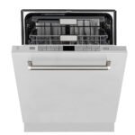 ZLINE Autograph 24" Monument Series 3rd Rack Top Touch Control Tall Tub Dishwasher in Stainless Steel with Polished Nickel Helix Handle, 45dBa, DWMTZ-30424-KPN - Image 3