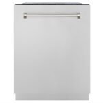 ZLINE Autograph 24" Monument Series 3rd Rack Top Touch Control Tall Tub Dishwasher in Stainless Steel with Polished Nickel Helix Handle, 45dBa, DWMTZ-30424-KPN