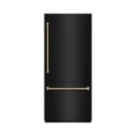 ZLINE 36 in. Built-In Bottom Freezer Refrigerator 19.8 cu. ft. Water Dispenser Ice Maker Black Stainless Steel Champagne Bronze Handles (GRBITZ-BS36-KCB)