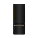 ZLINE 30 in. Built-In Bottom Freezer Refrigerator 16.1 cu. ft. Water Dispenser, Ice Maker, Black Stainless Steel, Graphite Gray Interior, Polished Gold Helix Handles (GRBIVZ-BS30KG)