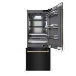 ZLINE 30 in. Built-In Bottom Freezer Refrigerator 16.1 cu. ft. Water Dispenser, Ice Maker, Black Stainless Steel, Graphite Gray Interior, Polished Gold Helix Handles (GRBIVZ-BS30KG) - Image 3