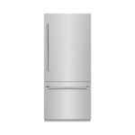 ZLINE 36 in. Built-In Bottom Freezer Refrigerator 19.8 cu. ft. with Water Dispenser, Ice Maker, Stainless Steel Finish, Graphite Gray Interior and Polished Nickel Helix Handles (GRBITZ-30436KPN)