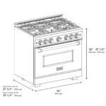 ZLINE 36 in. Dual Fuel Range 5.2 cu. ft. 6 Burner Gas Cooktop Electric Convection Oven Black Stainless Steel with Polished Gold Accents (CDRBZ-36-G) - Image 11