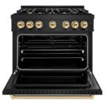 ZLINE 36 in. Dual Fuel Range 5.2 cu. ft. 6 Burner Gas Cooktop Electric Convection Oven Black Stainless Steel with Polished Gold Accents (CDRBZ-36-G) - Image 4