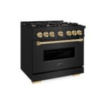 ZLINE 36 in. Dual Fuel Range 5.2 cu. ft. 6 Burner Gas Cooktop Electric Convection Oven Black Stainless Steel with Polished Gold Accents (CDRBZ-36-G) - Image 2