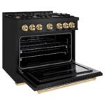 ZLINE 36 in. Dual Fuel Range 5.2 cu. ft. 6 Burner Gas Cooktop Electric Convection Oven Black Stainless Steel with Polished Gold Accents (CDRBZ-36-G) - Image 3
