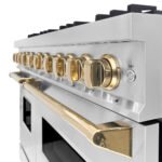 ZLINE 48 in. Dual Fuel Range 6.7 cu. ft. Double Oven 8 Burner Cooktop Stainless Steel with Polished Gold Accents (CDRZ-48-G) - Image 6