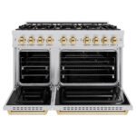 ZLINE 48 in. Dual Fuel Range 6.7 cu. ft. Double Oven 8 Burner Cooktop Stainless Steel with Polished Gold Accents (CDRZ-48-G) - Image 3