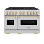 ZLINE 48 in. Dual Fuel Range 6.7 cu. ft. Double Oven 8 Burner Cooktop Stainless Steel with Polished Gold Accents (CDRZ-48-G)