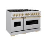 ZLINE 48 in. Dual Fuel Range 6.7 cu. ft. Double Oven 8 Burner Cooktop Stainless Steel with Polished Gold Accents (CDRZ-48-G) - Image 2