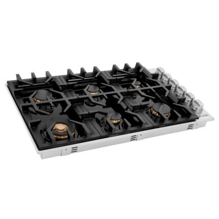 ZLINE 36" Gas Cooktop with 6 Gas Brass Burners and Black Porcelain Top, RC-BR-36-PBT