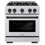 ZLINE 30 in. Select Dual Fuel Range 4.2 cu. ft. 4 Burner Gas Cooktop Electric Convection Oven Satin Stainless Steel Matte Black Accents (HDRSZ-30-MB)