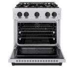 ZLINE 30 in. Select Dual Fuel Range 4.2 cu. ft. 4 Burner Gas Cooktop Electric Convection Oven Satin Stainless Steel Matte Black Accents (HDRSZ-30-MB) - Image 3