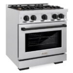 ZLINE 30 in. Select Dual Fuel Range 4.2 cu. ft. 4 Burner Gas Cooktop Electric Convection Oven Satin Stainless Steel Matte Black Accents (HDRSZ-30-MB) - Image 2